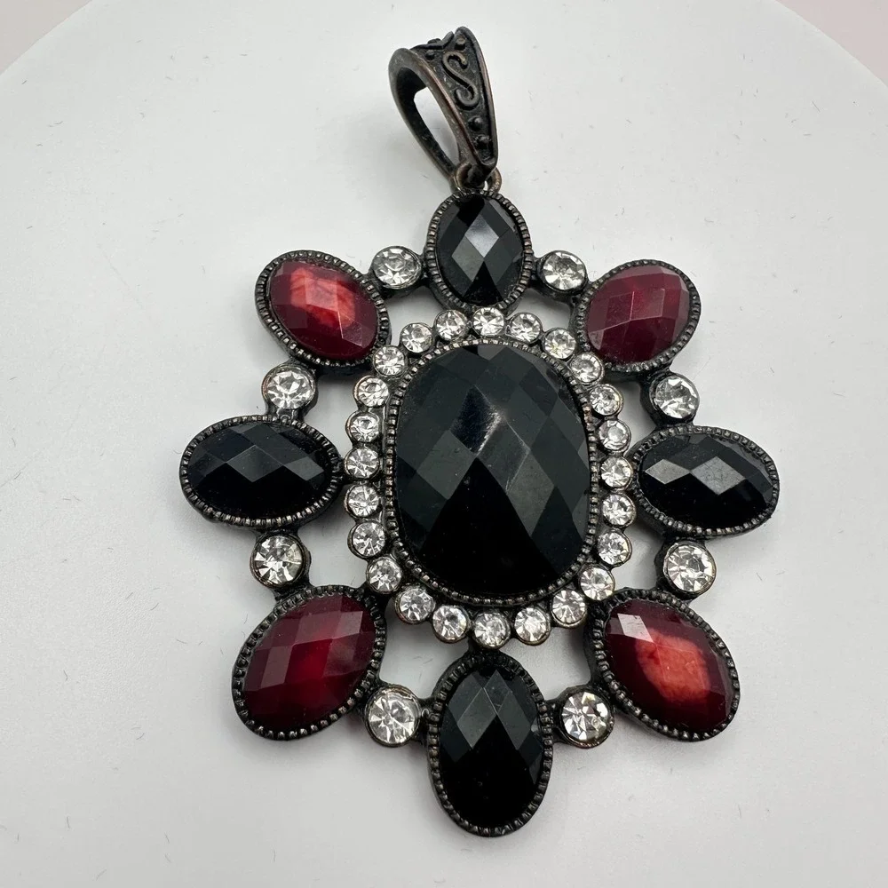 Vintage Y2K Silver‎ Tone Floral Pendant Rhinestone Statement Women's Jewelry
